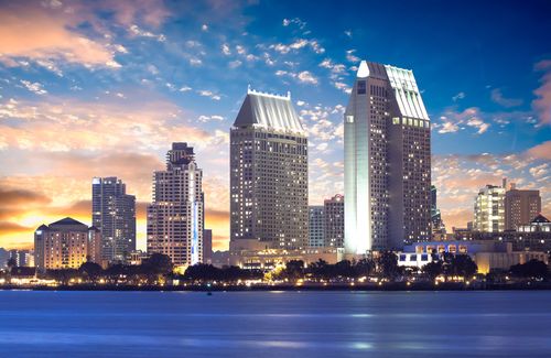 Downtown San Diego Cityscape Sunset, California USA