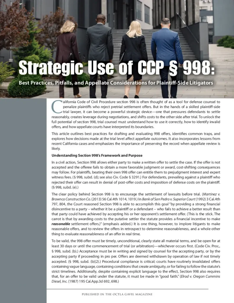 Strategic Use of CCP § 998