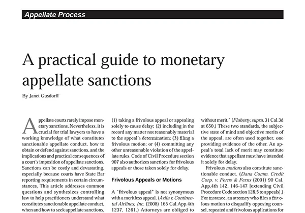 A Practical Guide to Monetary Appellate Sanctions