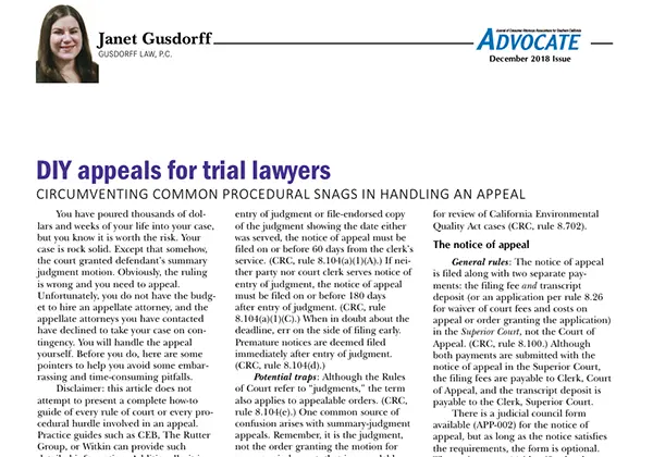 DIY Appeals: Circumventing Common Procedural Snags